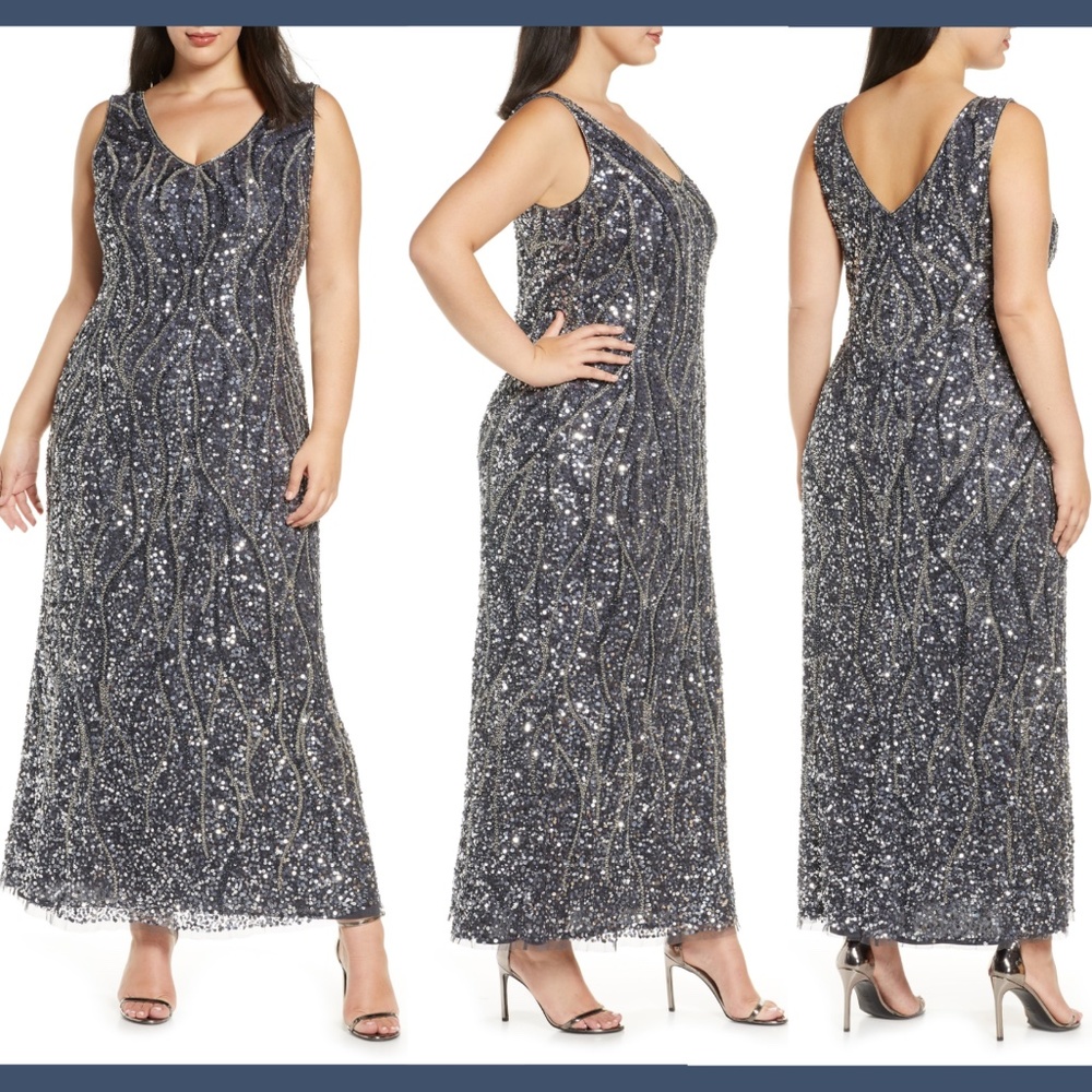 NEW Pisarro Nights Sequin Bead Sleeveless Gown 16W